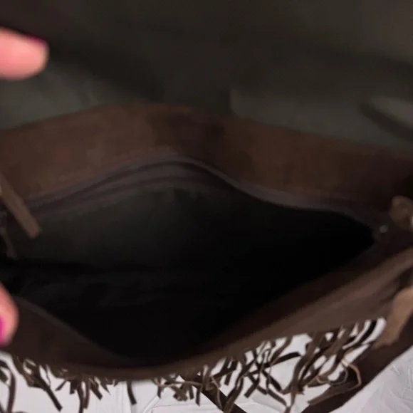 Boho Fringe Crossbody Bag Brown Suede Embroidered Floral Festival Hippie Purse - Picture 4 of 10